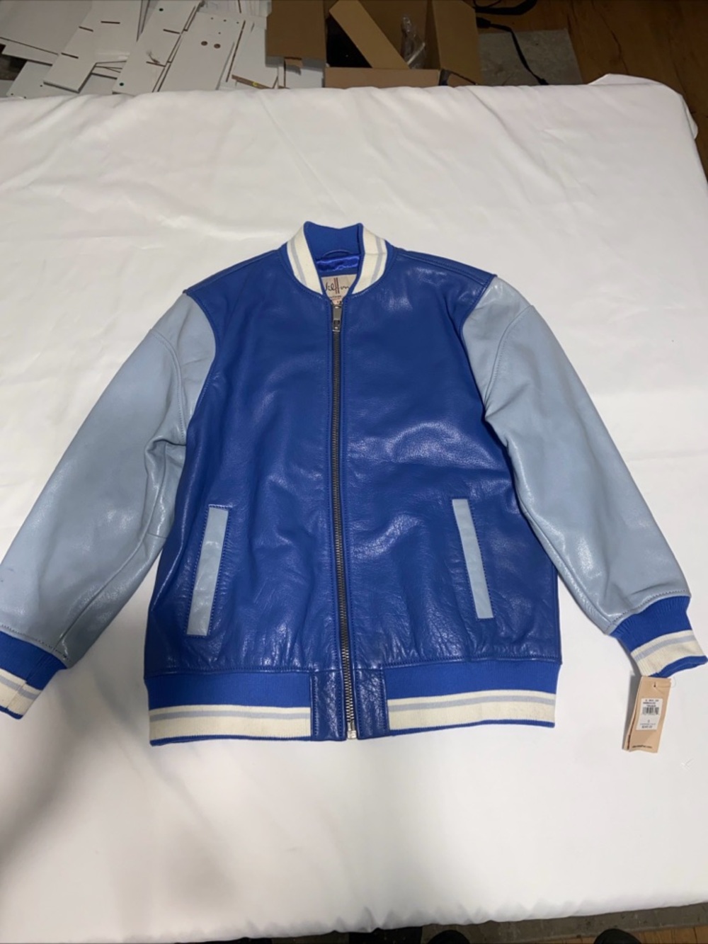 Wilson Royal Blue Leather Jacket with Light Blue and White Trim